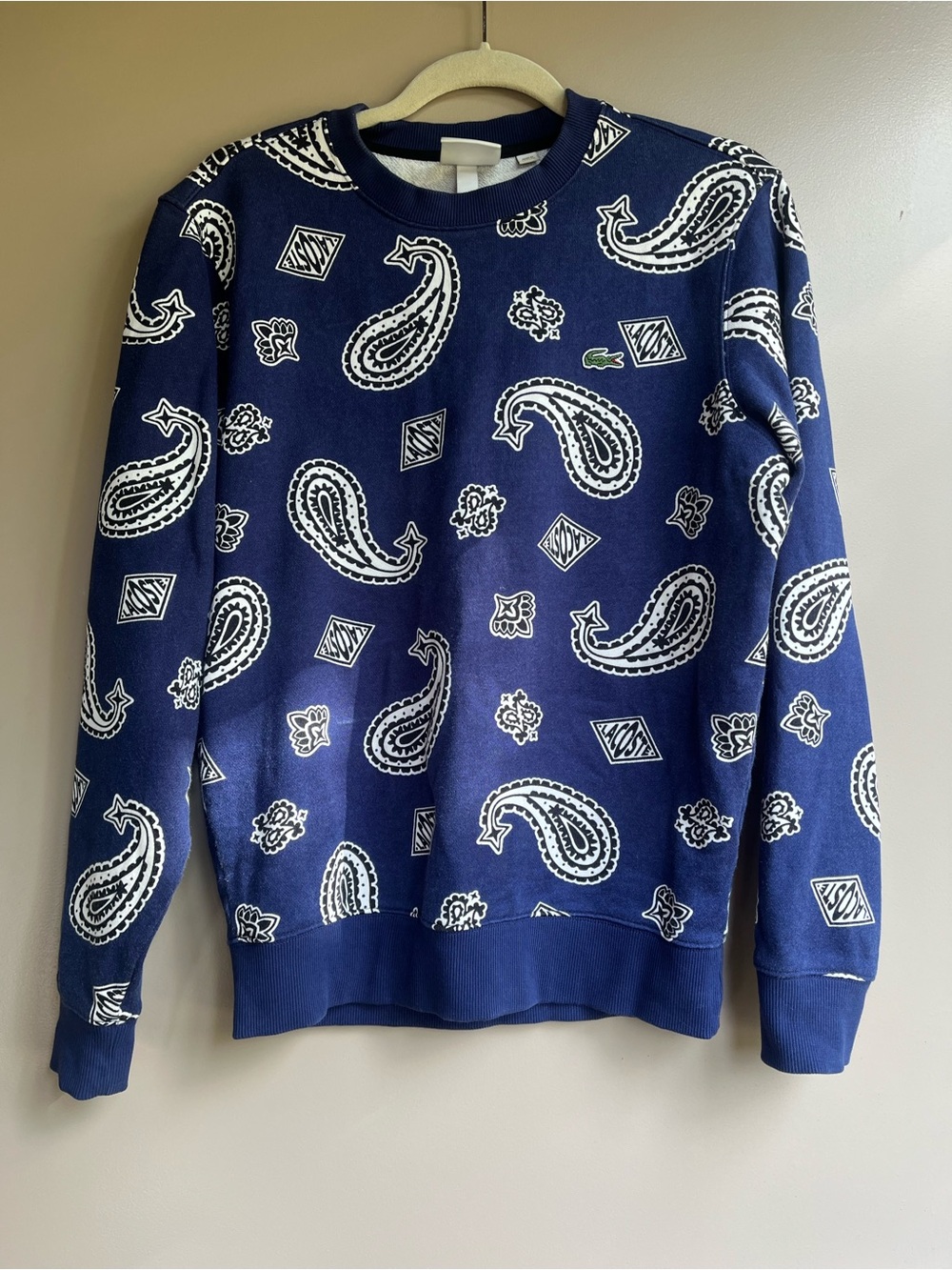Lacoste Navy & White Paisley Crewneck Sweater sz M